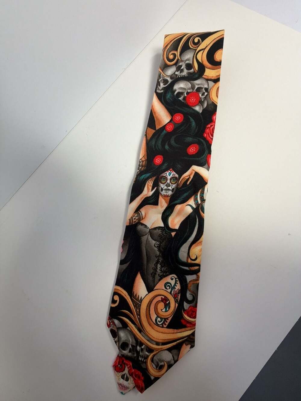 Day of the Dead Sugar Skull Pin-Up Girl Necktie